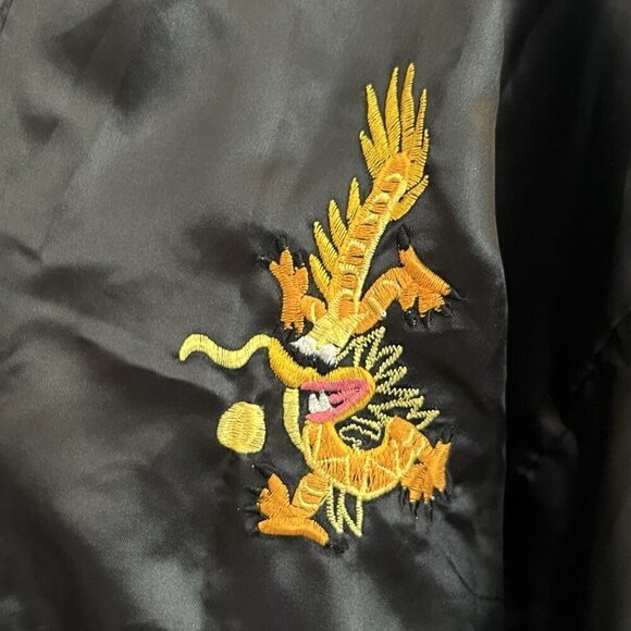 Dachunghwa Unisex Black Embroidered Dragon Satin Robe Kimono Vtg 90s Y2K NO BELT - Picture 11 of 14